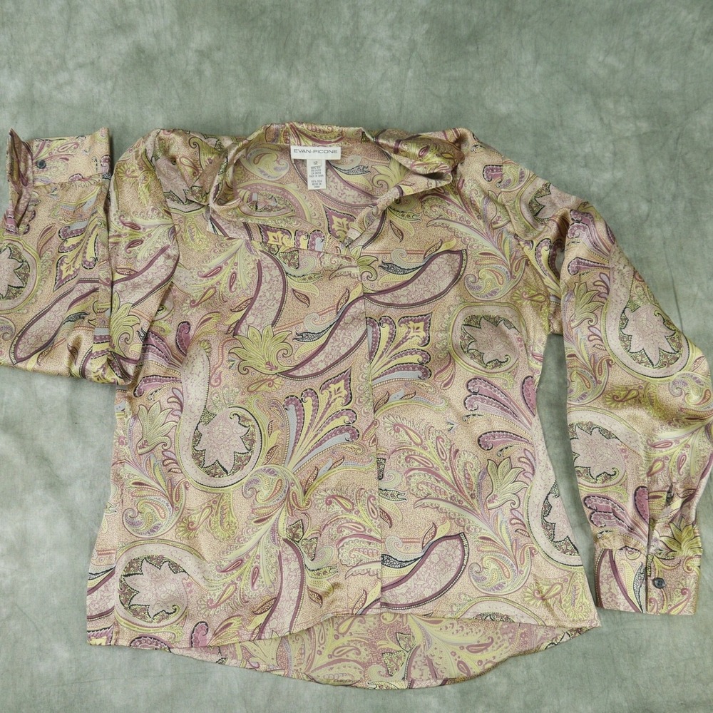 EUC Evan-Picone Paisley Multicolor Blouse Vintage Silk Size 12     8580